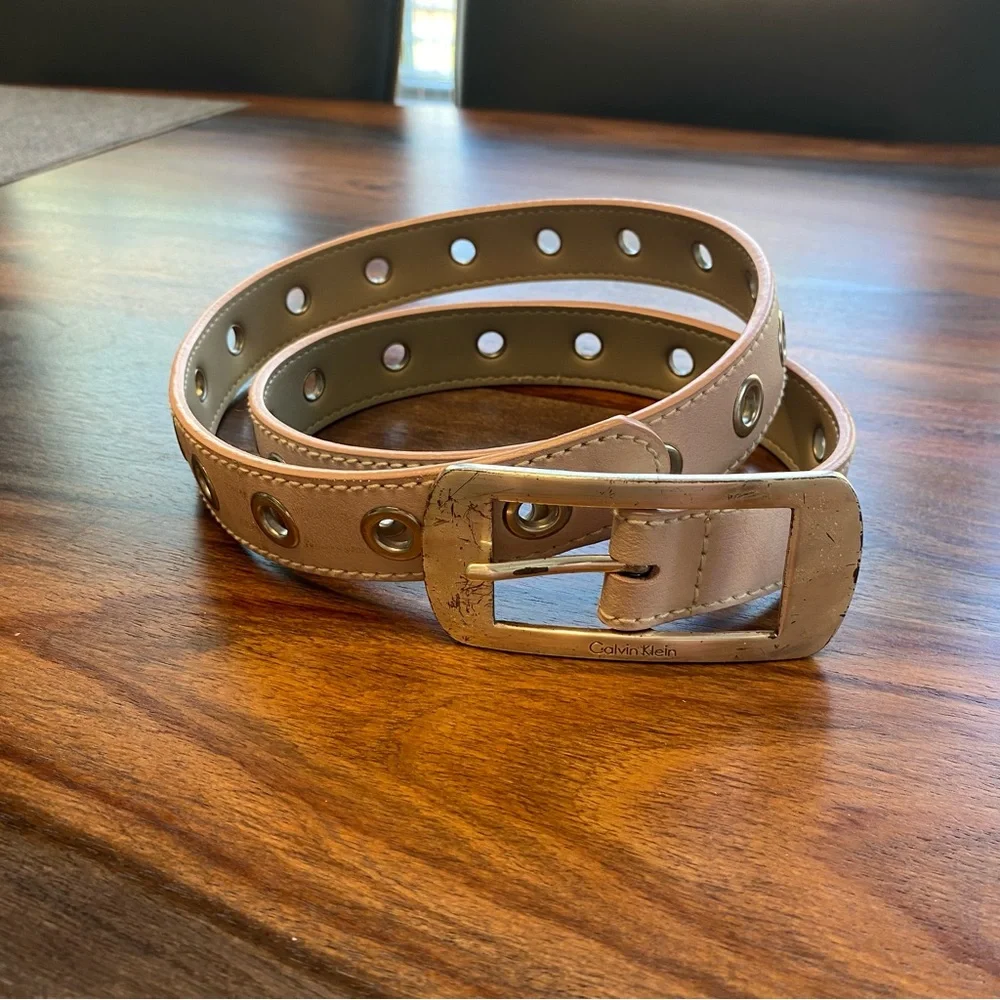 Calvin Klein Vintage Y2K Pink Metal Silver Grommet Belt Women’s Large PreOwned L